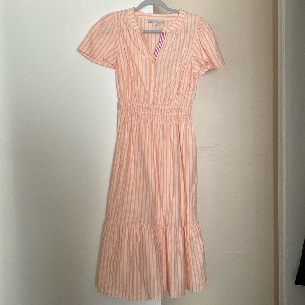 A dress with stripes. I am 5’2 and it is a midi dress on me.